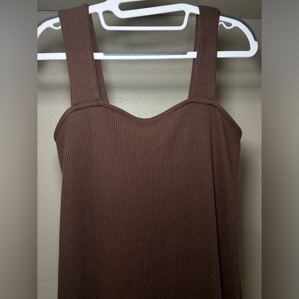 Brown Ribbed Tank Dress